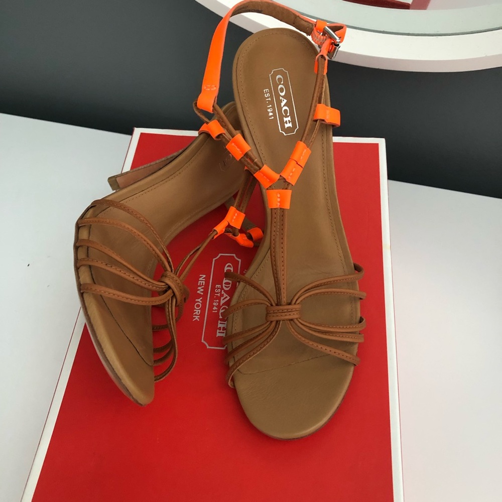 Coach 3” fluorescent orange heel sandals